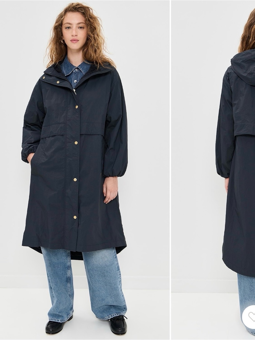 Barbour Naboo Showerproof Hooded Jacket- Navy Long Hooded Trench Coat